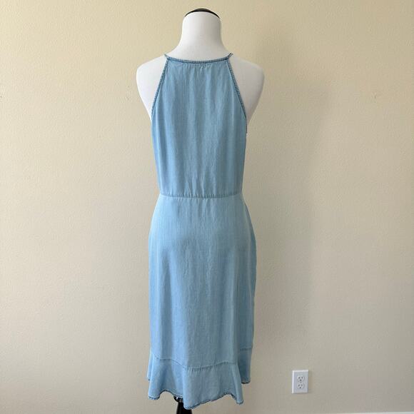 2Bella Blue Ruffled Edge Tencel Knee Length Dress Size Medium - Picture 4 of 13